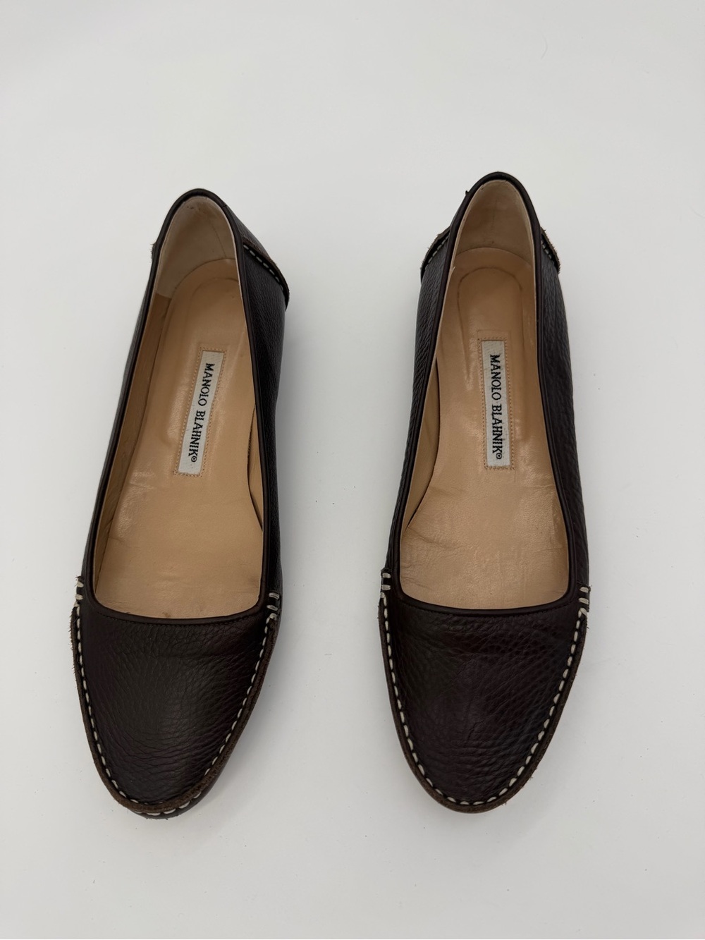 Manolo Blahnik Dark Brown Leather Slip-On Loafers size 38 size 8